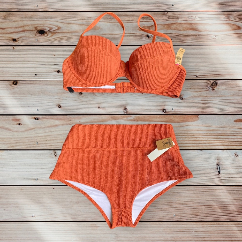 VICTORIA’S SECRET (2) Piece Crinkle Push-Up Top Boy Short Bottoms Swim in Rust